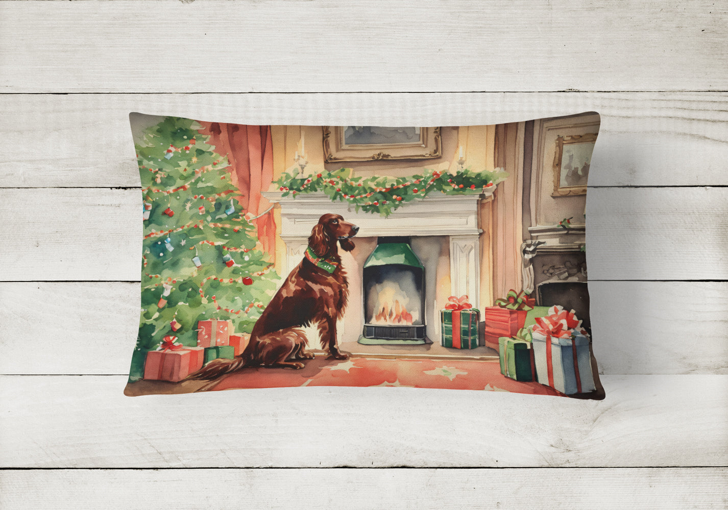 Irish Setter Christmas Decorative Throw Pillow 12x16 Indoor Outdoor Accent Cushion, Fabric Cover with Insert for Sofa, Bed, Porch & Living Room