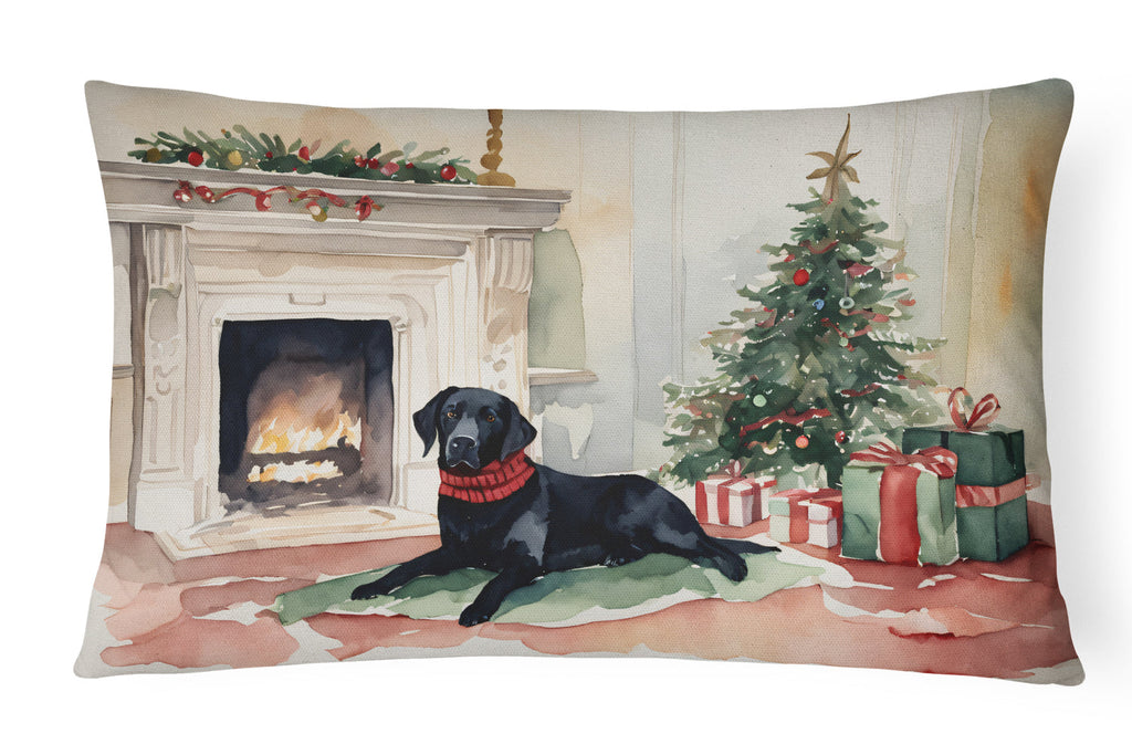 Black Labrador Christmas Decorative Throw Pillow 12x16 Indoor Outdoor Accent Cushion, Fabric Cover with Insert for Sofa, Bed, Porch & Living Room