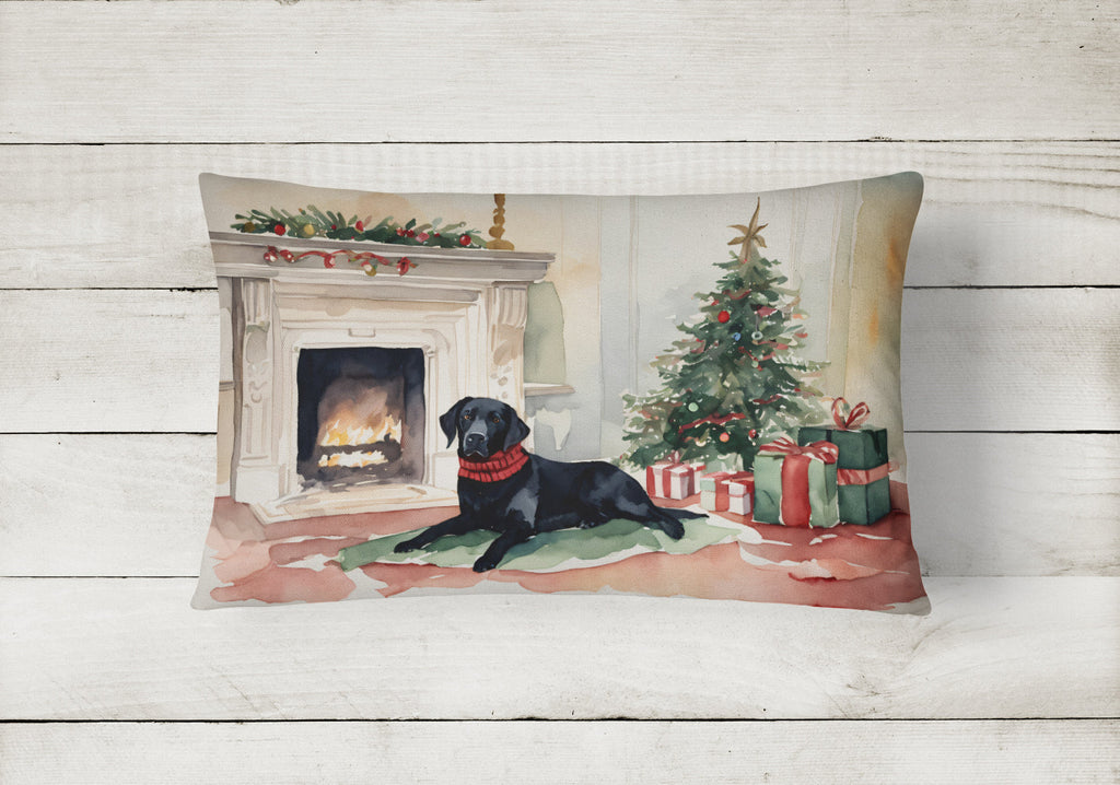 Black Labrador Christmas Decorative Throw Pillow 12x16 Indoor Outdoor Accent Cushion, Fabric Cover with Insert for Sofa, Bed, Porch & Living Room