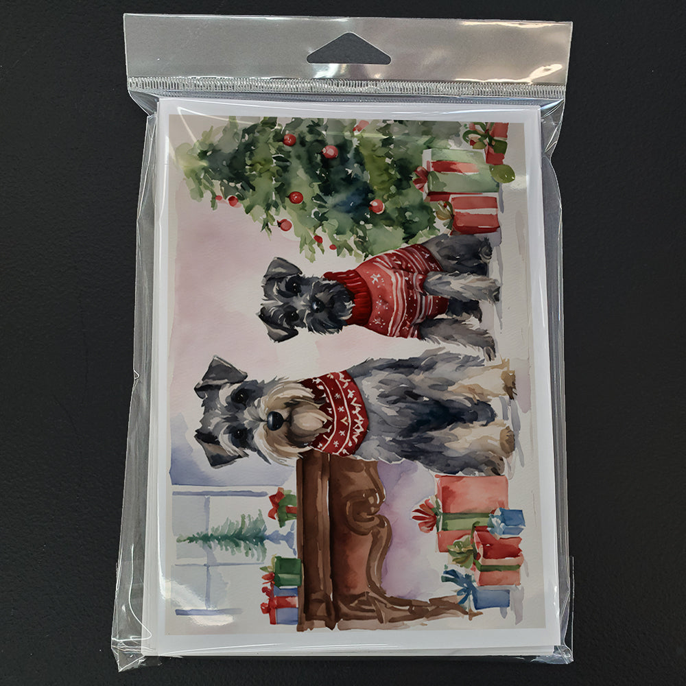 Schnauzer Christmas Greeting Cards Pack of 8 Blank Cards with Envelopes Whimsical A7 Size 5x7