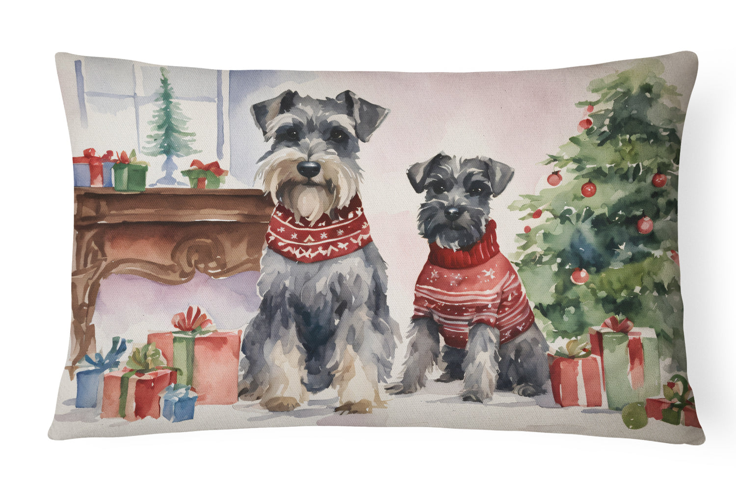 Schnauzer Christmas Decorative Throw Pillow 12x16 Indoor Outdoor Accent Cushion, Fabric Cover with Insert for Sofa, Bed, Porch & Living Room