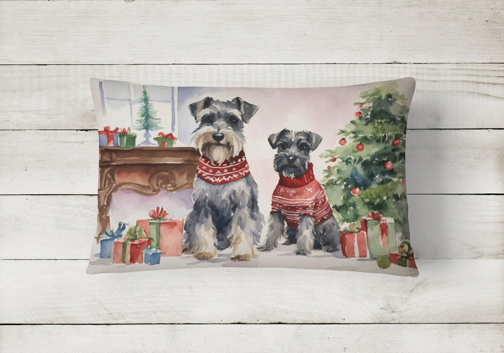 Schnauzer Christmas Decorative Throw Pillow 12x16 Indoor Outdoor Accent Cushion, Fabric Cover with Insert for Sofa, Bed, Porch & Living Room