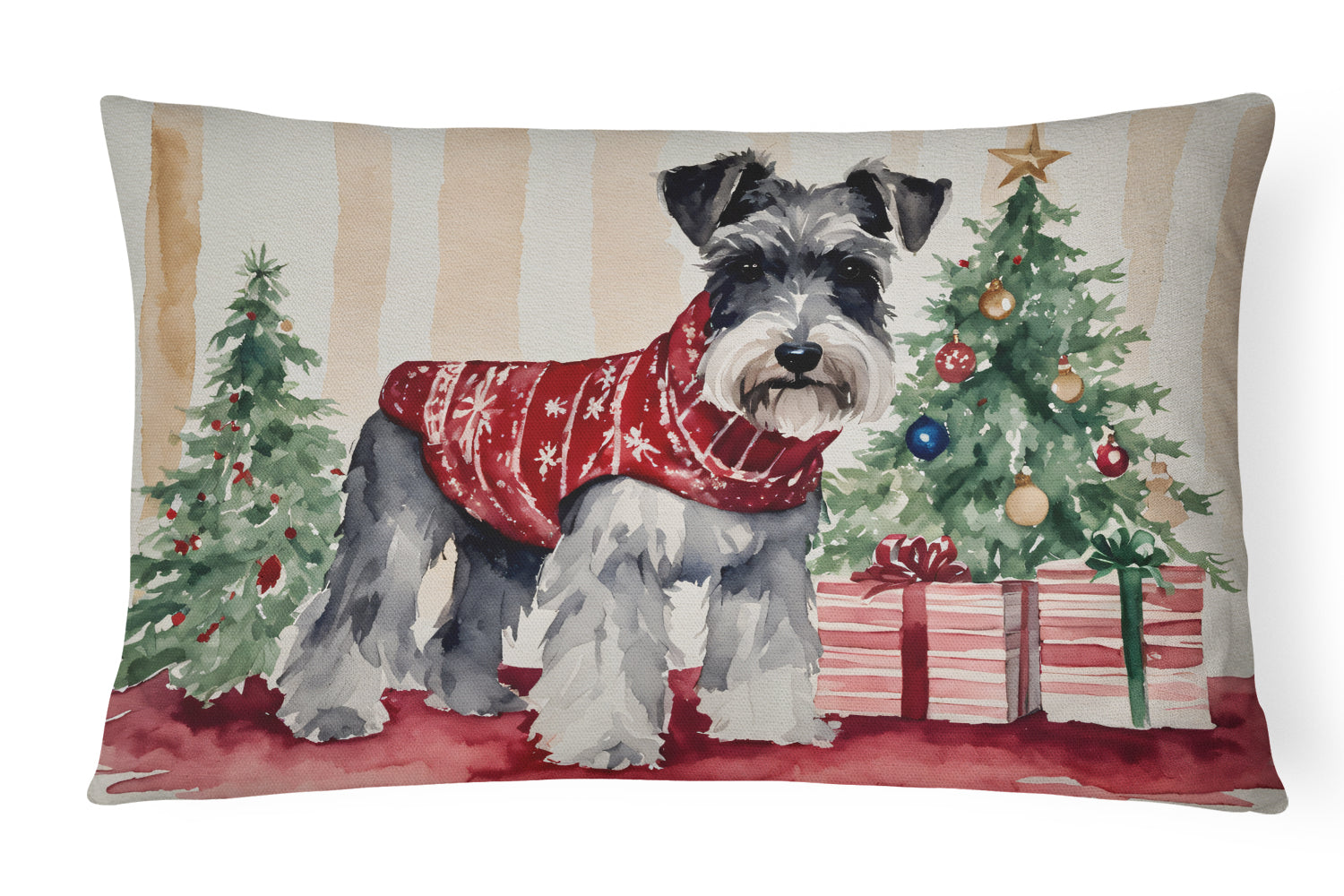 Schnauzer Christmas Decorative Throw Pillow 12x16 Indoor Outdoor Accent Cushion, Fabric Cover with Insert for Sofa, Bed, Porch & Living Room