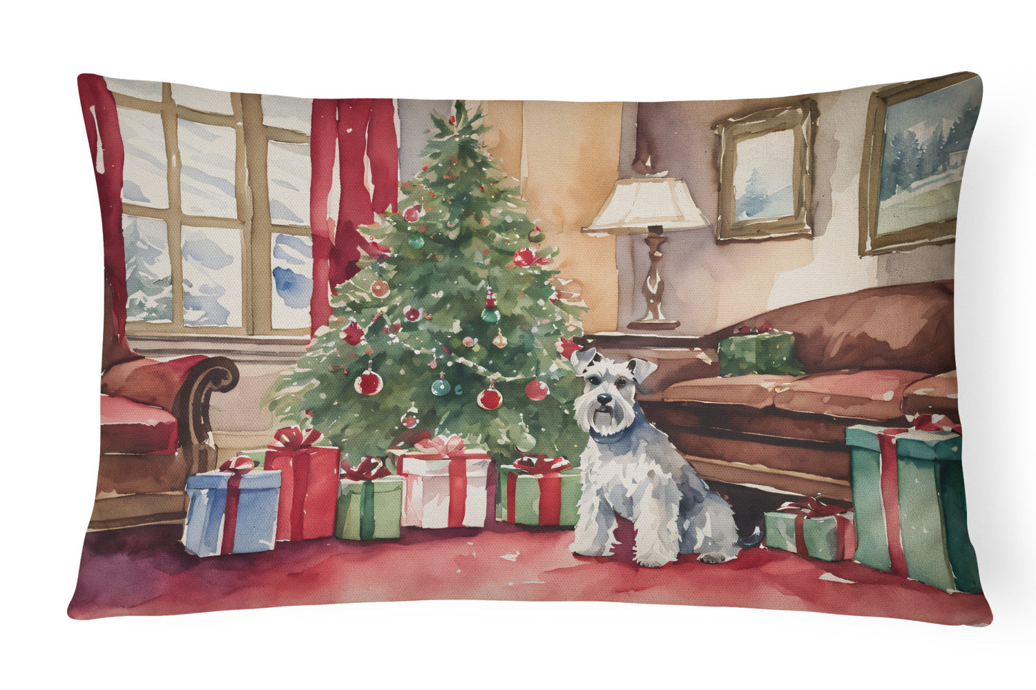 Schnauzer Christmas Decorative Throw Pillow 12x16 Indoor Outdoor Accent Cushion, Fabric Cover with Insert for Sofa, Bed, Porch & Living Room