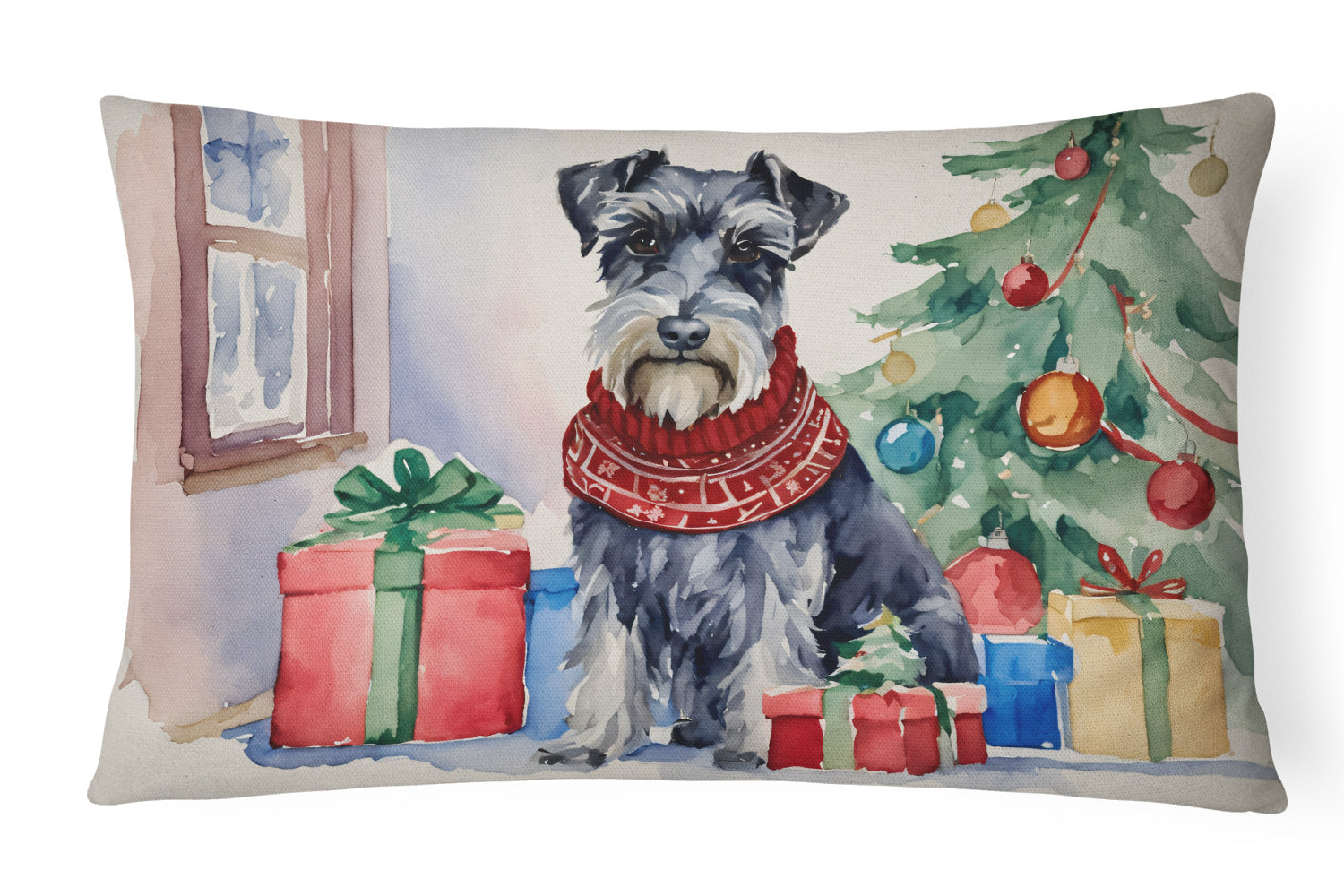 Schnauzer Christmas Decorative Throw Pillow 12x16 Indoor Outdoor Accent Cushion, Fabric Cover with Insert for Sofa, Bed, Porch & Living Room