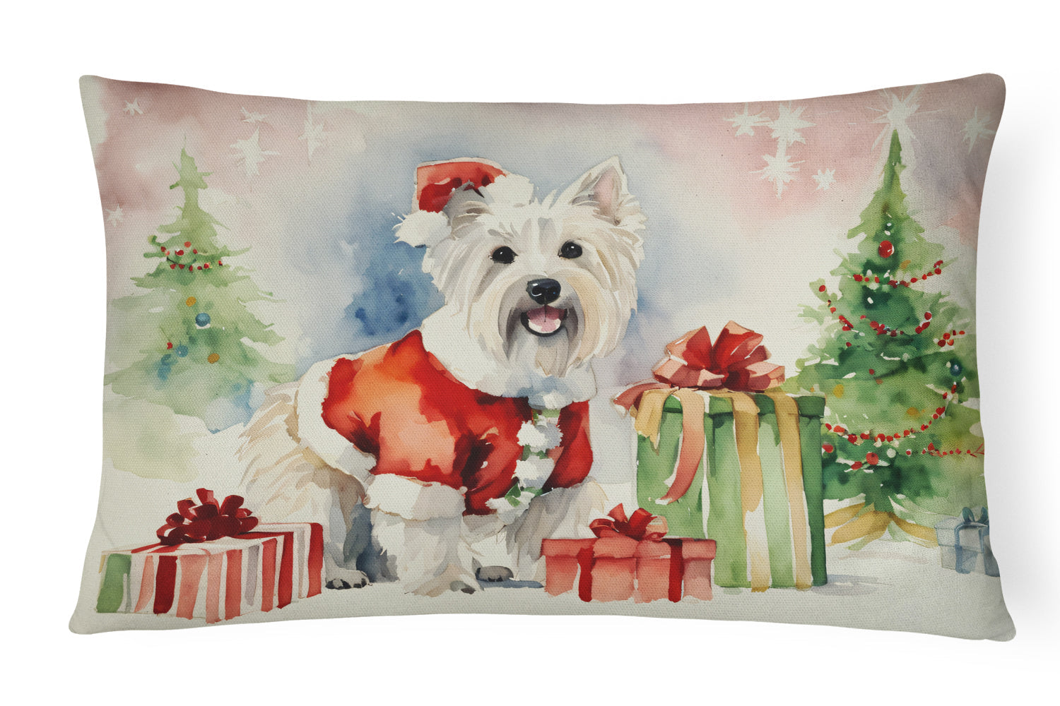 Westie Christmas Decorative Throw Pillow 12x16 Indoor Outdoor Accent Cushion, Fabric Cover with Insert for Sofa, Bed, Porch & Living Room