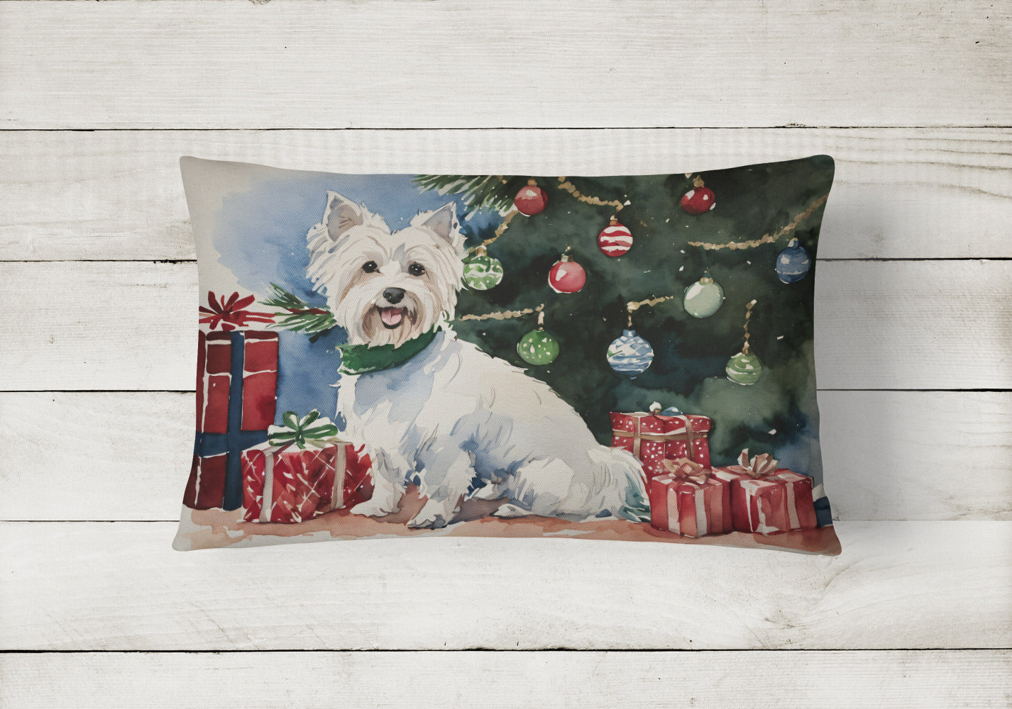 Westie Christmas Decorative Throw Pillow 12x16 Indoor Outdoor Accent Cushion, Fabric Cover with Insert for Sofa, Bed, Porch & Living Room