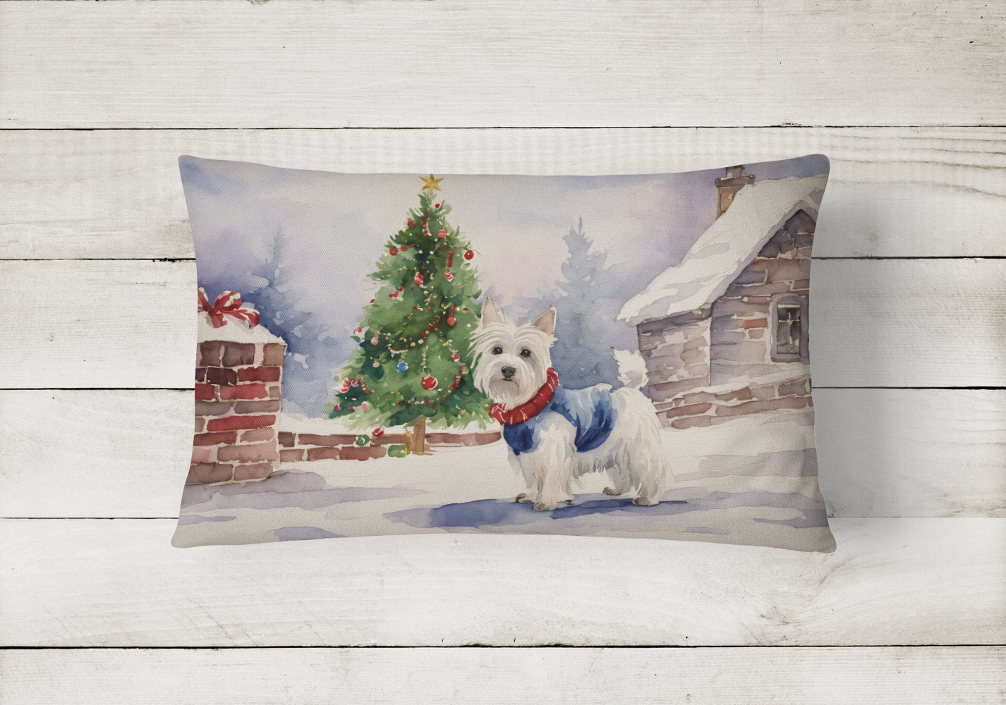 Westie Christmas Decorative Throw Pillow 12x16 Indoor Outdoor Accent Cushion, Fabric Cover with Insert for Sofa, Bed, Porch & Living Room
