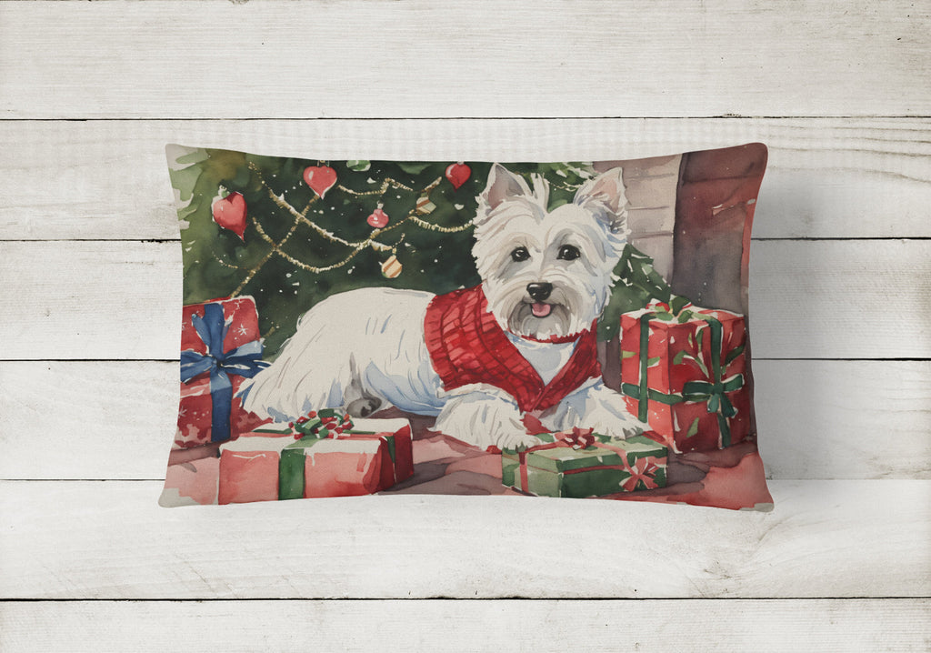 Westie Christmas Decorative Throw Pillow 12x16 Indoor Outdoor Accent Cushion, Fabric Cover with Insert for Sofa, Bed, Porch & Living Room