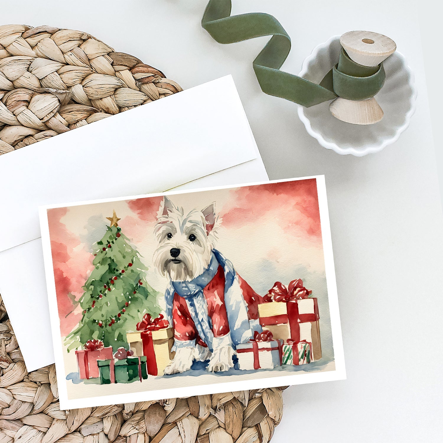 Westie Christmas Greeting Cards Pack of 8 Blank Cards with Envelopes Whimsical A7 Size 5x7