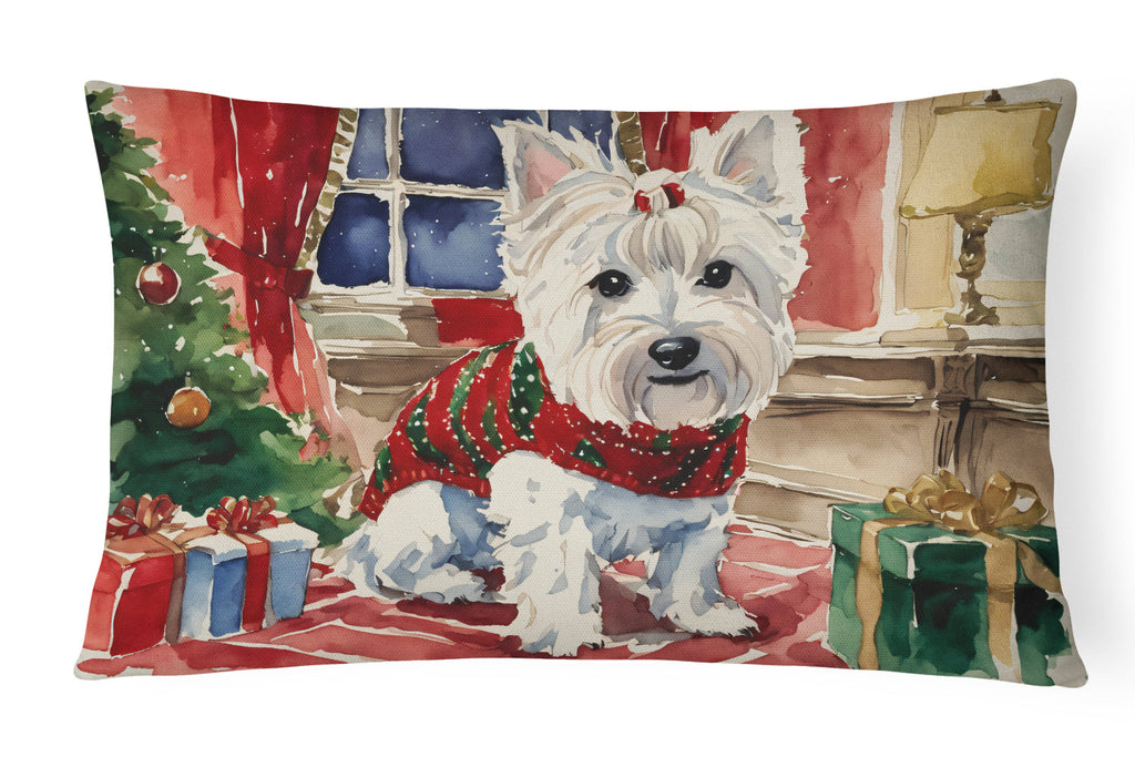 Westie Christmas Decorative Throw Pillow 12x16 Indoor Outdoor Accent Cushion, Fabric Cover with Insert for Sofa, Bed, Porch & Living Room