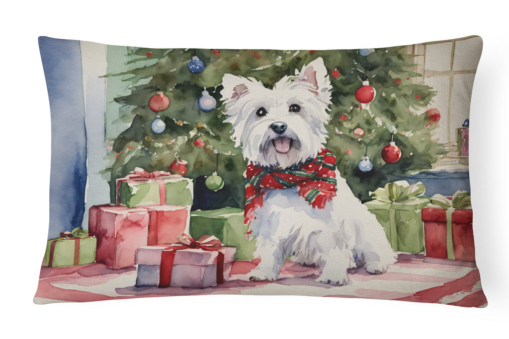 Westie Christmas Decorative Throw Pillow 12x16 Indoor Outdoor Accent Cushion, Fabric Cover with Insert for Sofa, Bed, Porch & Living Room