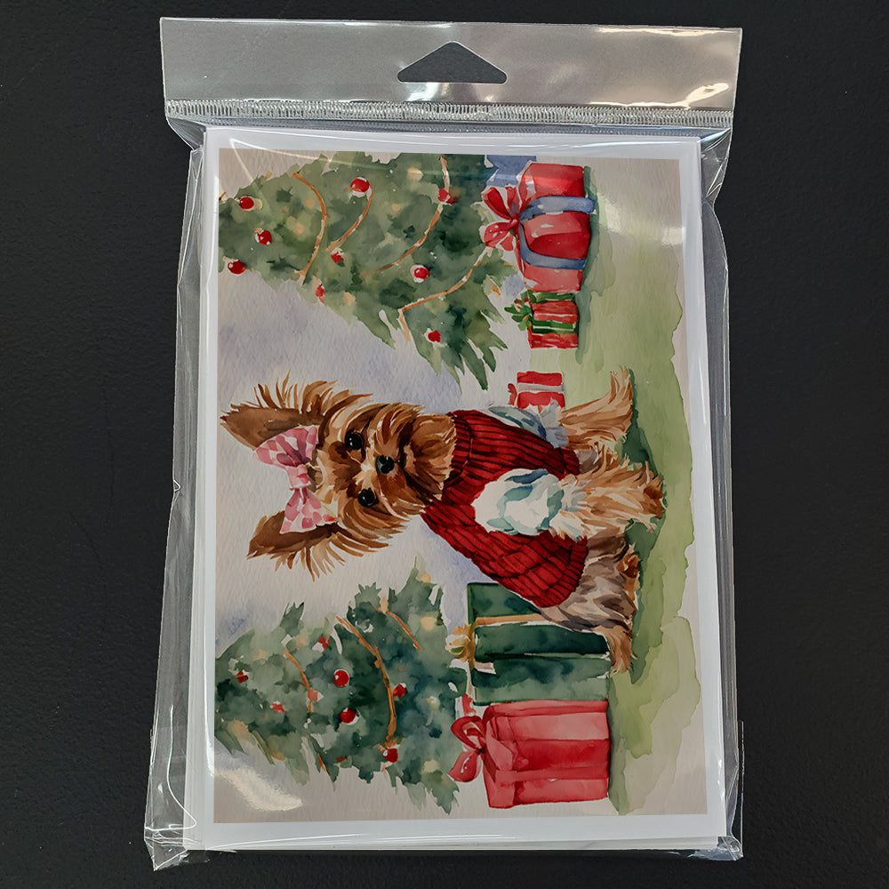 Yorkie Christmas Greeting Cards Pack of 8 Blank Cards with Envelopes Whimsical A7 Size 5x7