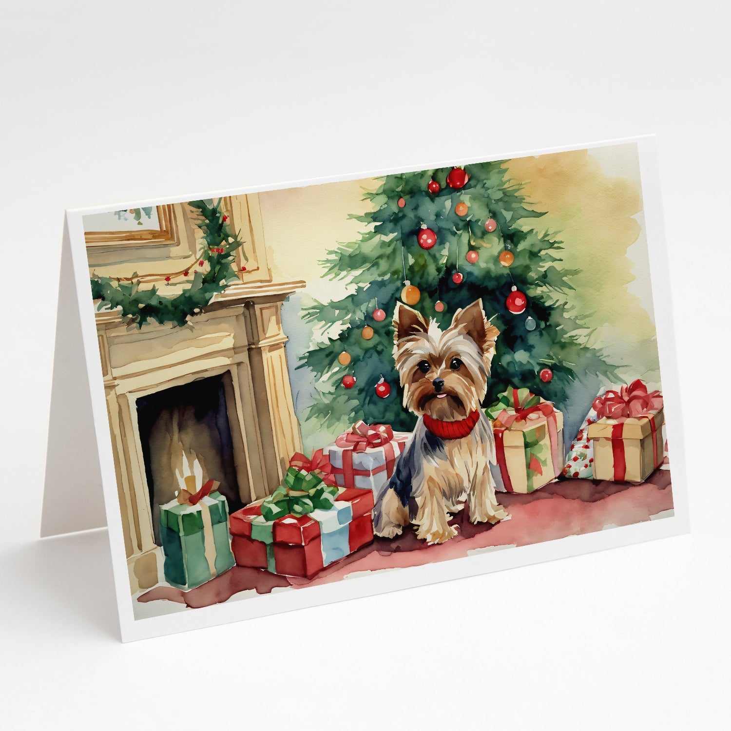 Yorkie Christmas Greeting Cards Pack of 8 Blank Cards with Envelopes Whimsical A7 Size 5x7