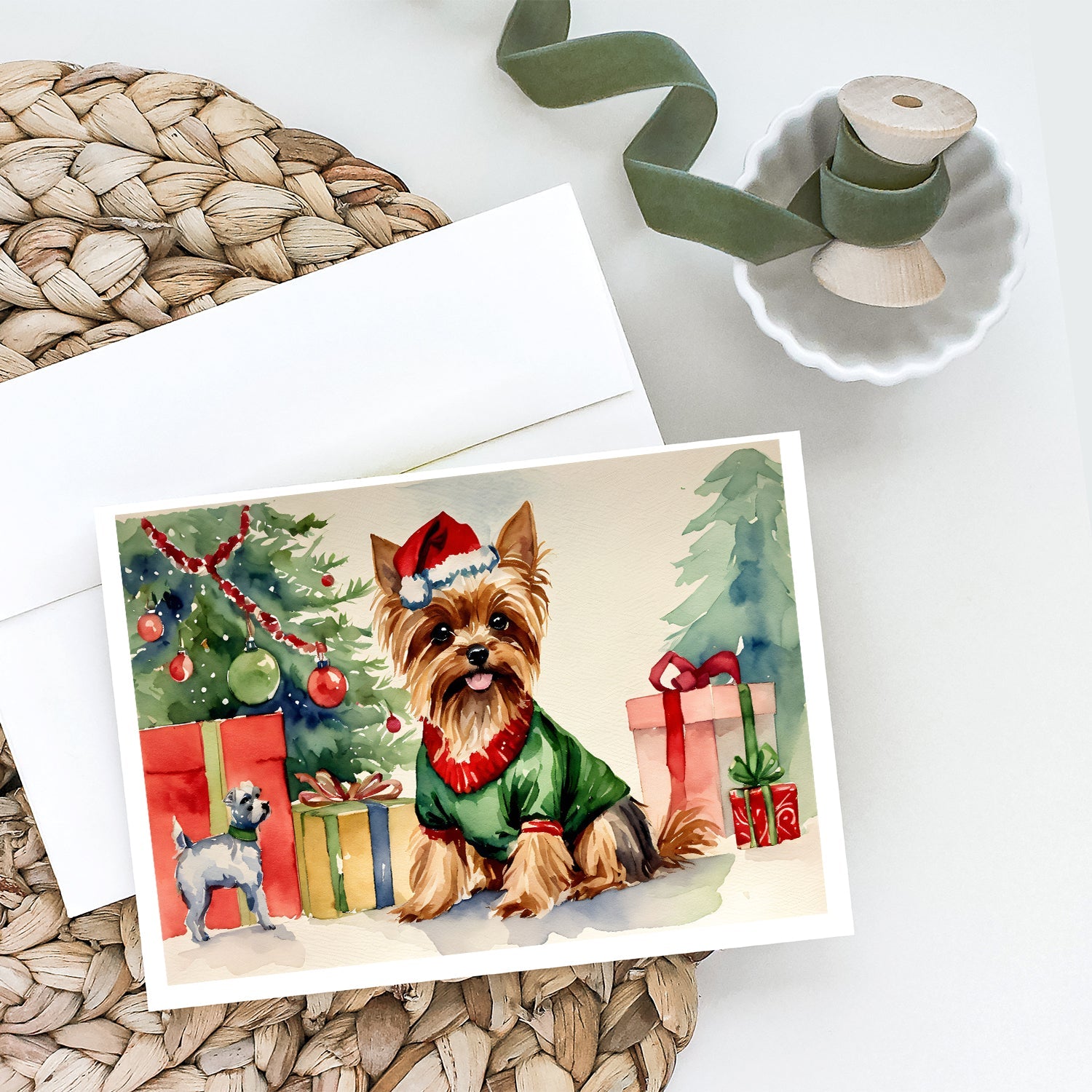 Yorkie Christmas Greeting Cards Pack of 8 Blank Cards with Envelopes Whimsical A7 Size 5x7