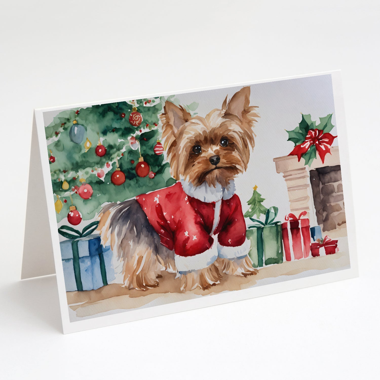 Yorkie Christmas Greeting Cards Pack of 8 Blank Cards with Envelopes Whimsical A7 Size 5x7