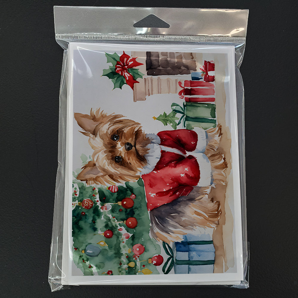 Yorkie Christmas Greeting Cards Pack of 8 Blank Cards with Envelopes Whimsical A7 Size 5x7