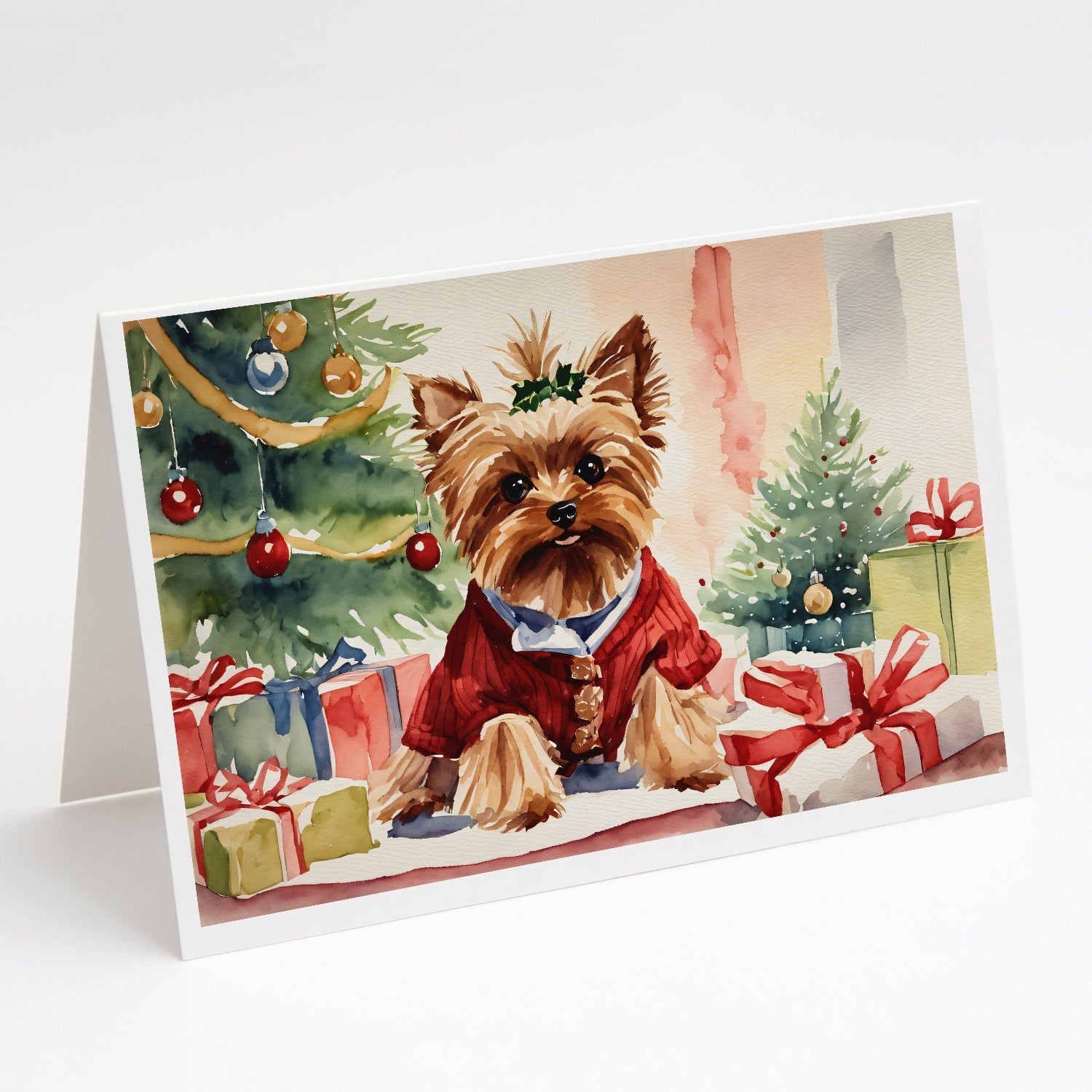 Yorkie Christmas Greeting Cards Pack of 8 Blank Cards with Envelopes Whimsical A7 Size 5x7