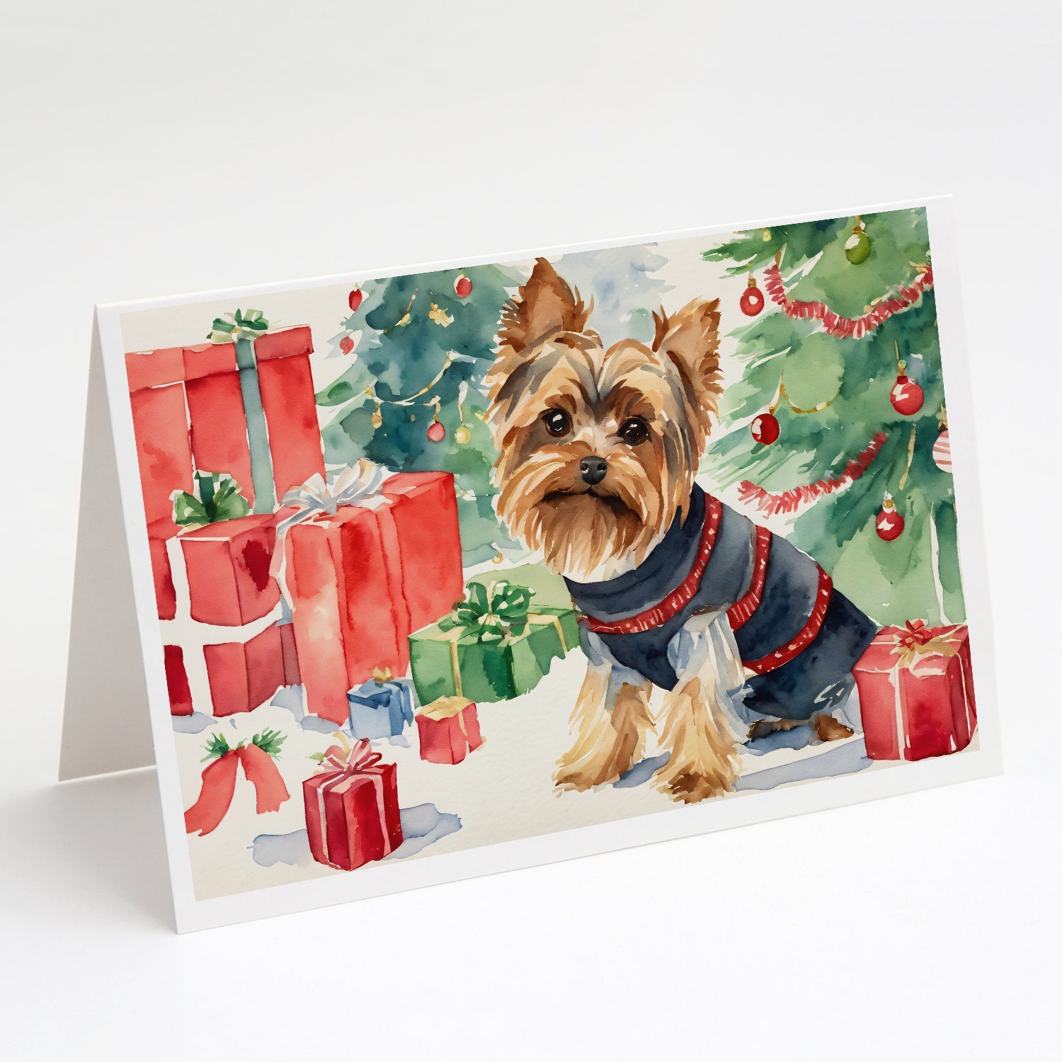 Yorkie Christmas Greeting Cards Pack of 8 Blank Cards with Envelopes Whimsical A7 Size 5x7