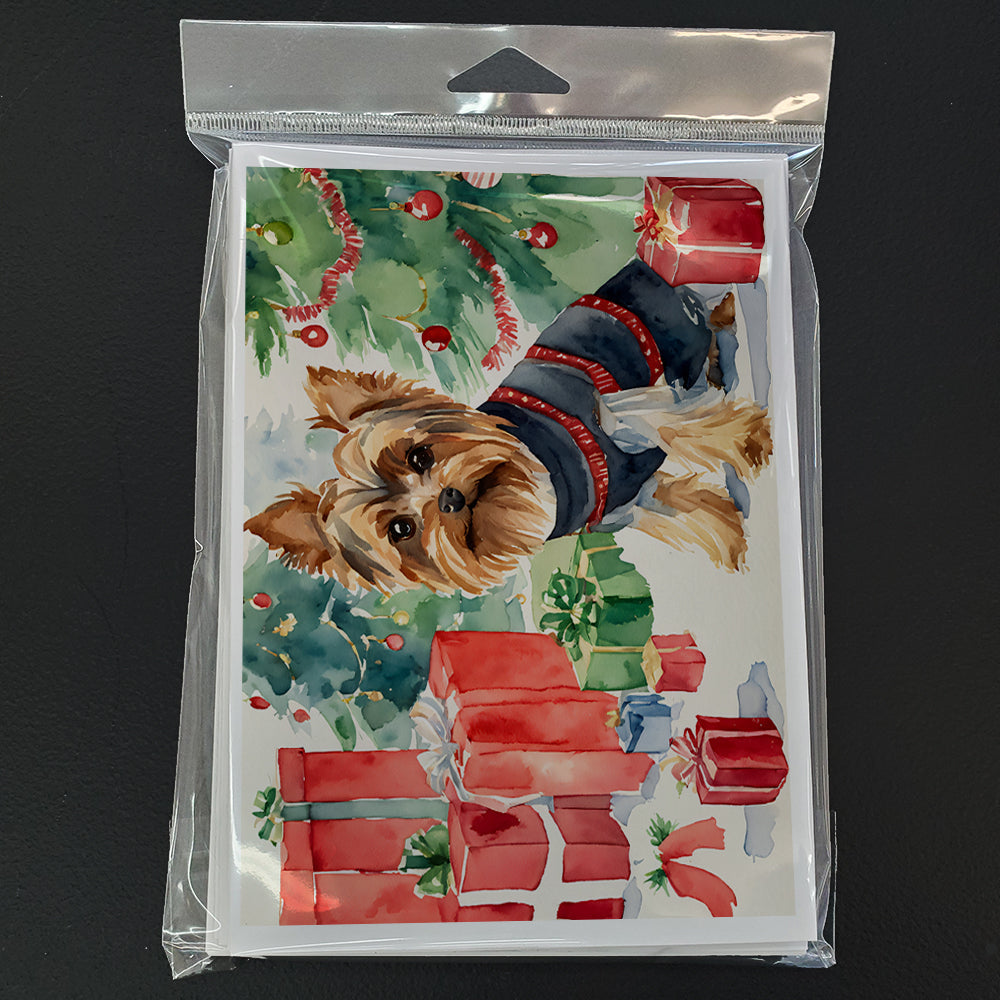 Yorkie Christmas Greeting Cards Pack of 8 Blank Cards with Envelopes Whimsical A7 Size 5x7