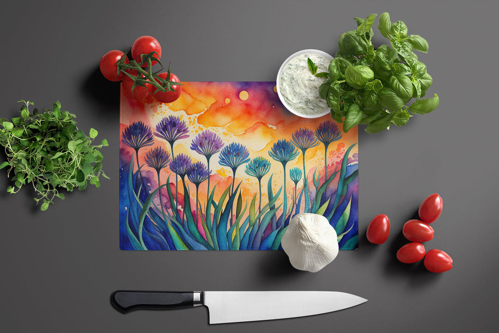 Agapanthus in Color Cutting Board Tempered Glass Kitchen Cutting Surface, Heat Resistant Chopping, Non-Slip Feet, Food Prep & Serving