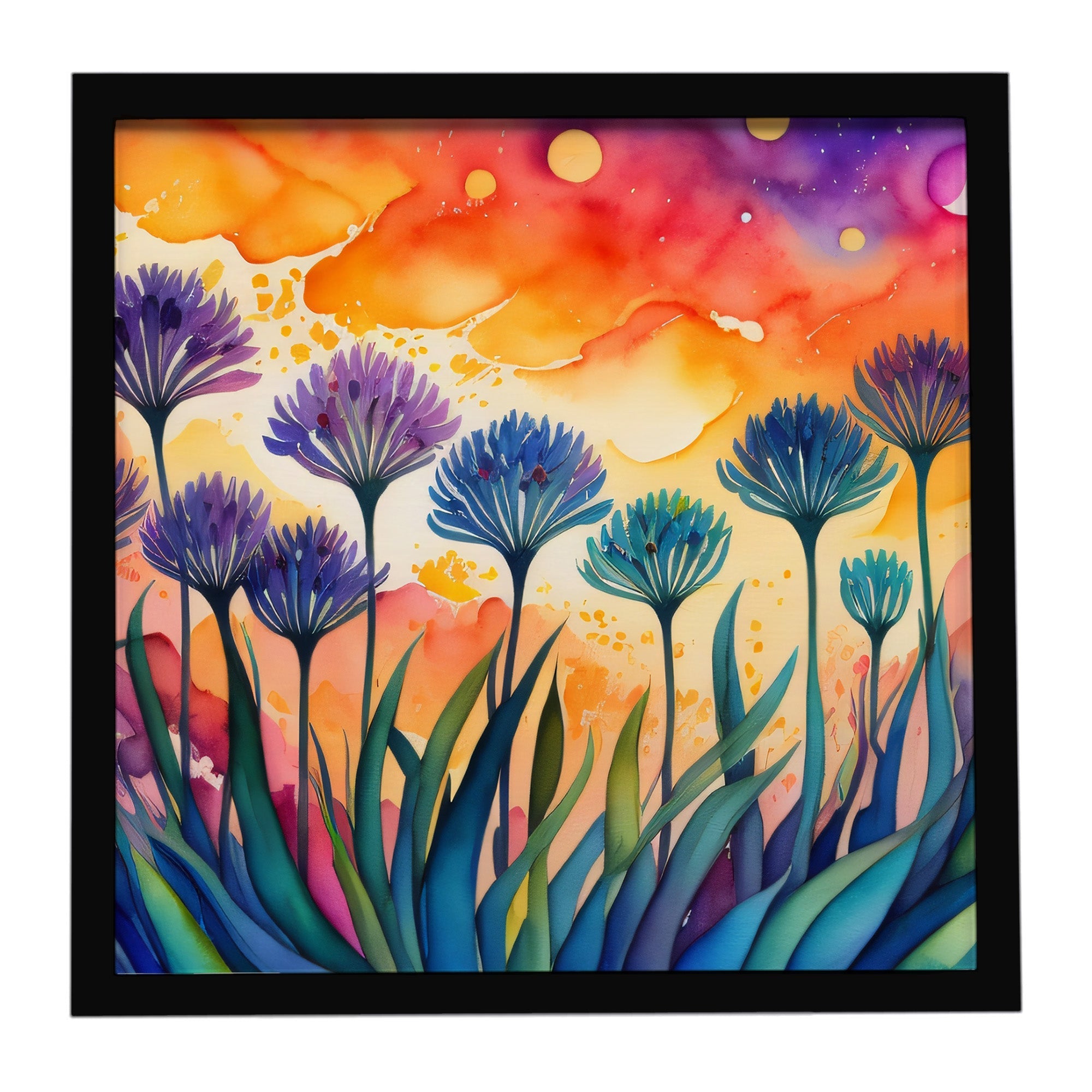 Agapanthus in Color Framed Metal Print Bathroom, Kitchen, Office, Home Decor Wall Art Ready to Hang, Square, 8X8