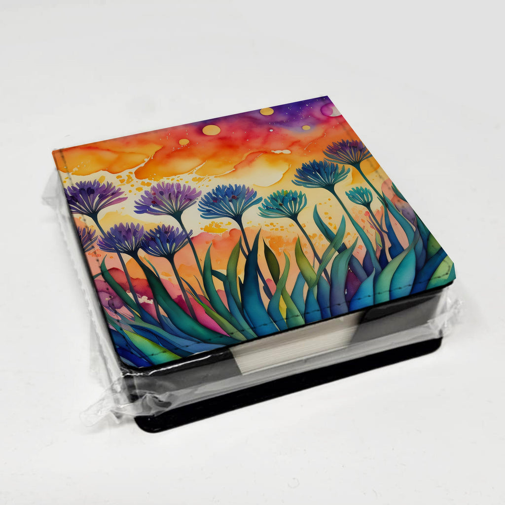 Agapanthus in Color PU Leather Note Paper Holder with Artist-Designed Cover, Desk Accessory, Office Gift