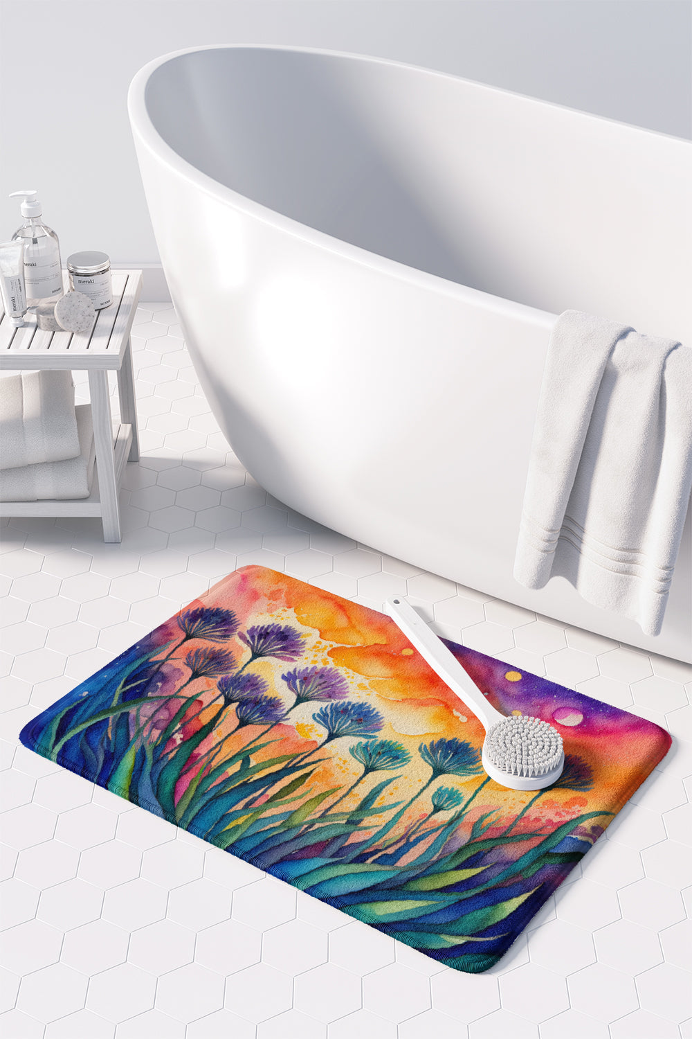 Agapanthus in Color Memory Foam Kitchen Mat Machine Washable Anti-Fatigue Cushion Comfort Bath or Kitchen Rug