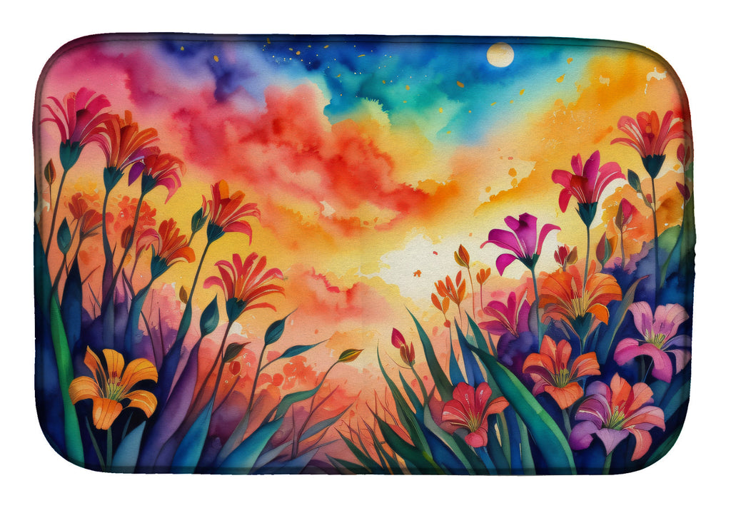 Alstroemerias in Color Dish Drying Mat Absorbent Dish Drying Mat Pad for Kitchen Counter Dish Drainer Mat for Countertop, 14 x 21", Multicolor