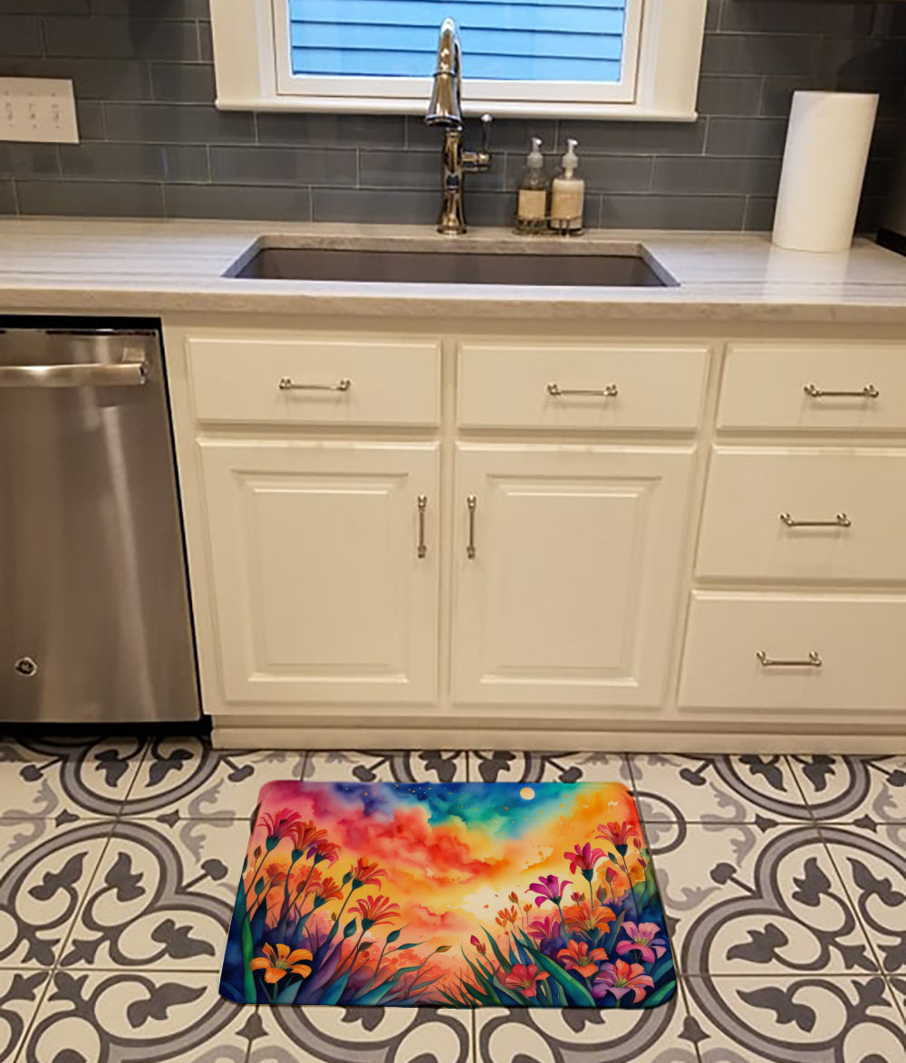Alstroemerias in Color Memory Foam Kitchen Mat Machine Washable Anti-Fatigue Cushion Comfort Bath or Kitchen Rug