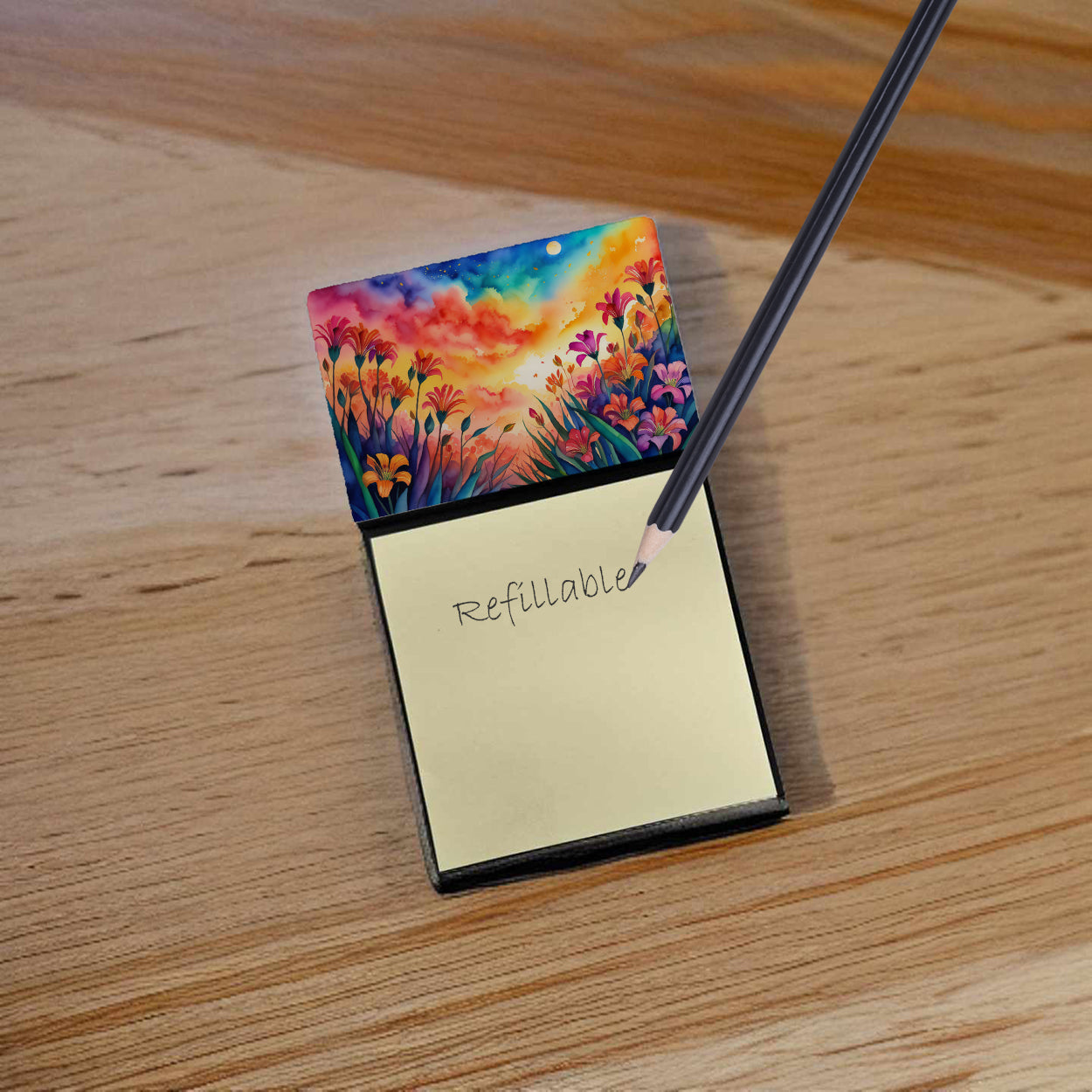 Alstroemerias in Color Watercolor Sticky Note Holder Refillable Dispenser Desk Accessory 3x3 Pad Gift