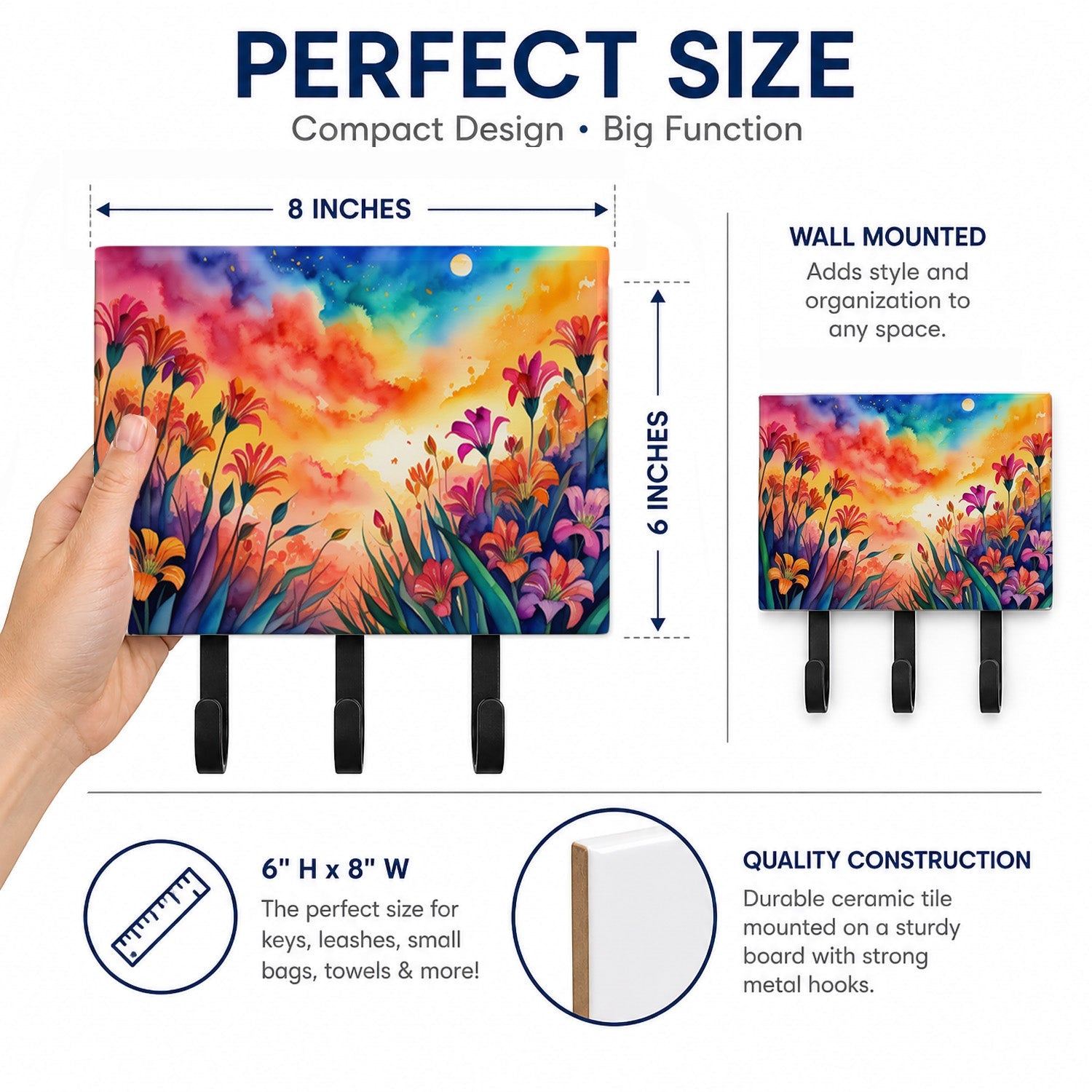 Alstroemerias in Color Leash or Key Holder Wall Hooks, Coat Rack Wall Mount, for Hanging Keys, Towels, Aprons, Leashes