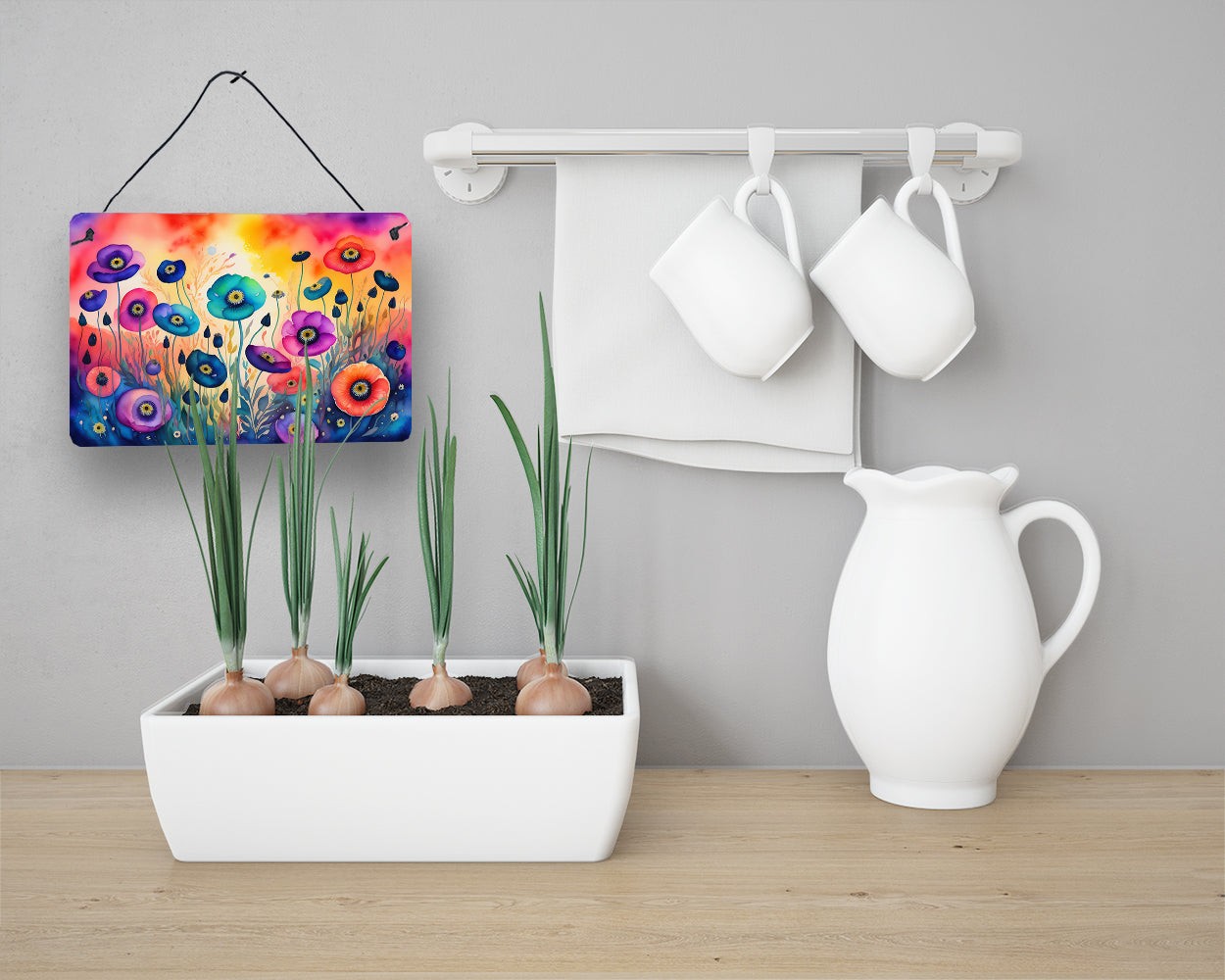 Anemones in Color Wall or Door Hanging Prints Aluminum Metal Sign Kitchen Wall Bar Bathroom Plaque Home Decor, 8HX12W, Multicolor