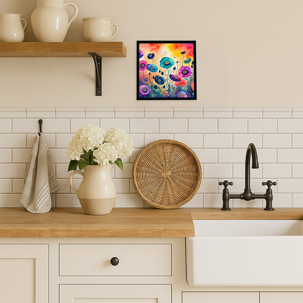 Anemones in Color Framed Metal Print Bathroom, Kitchen, Office, Home Decor Wall Art Ready to Hang, Square, 8X8