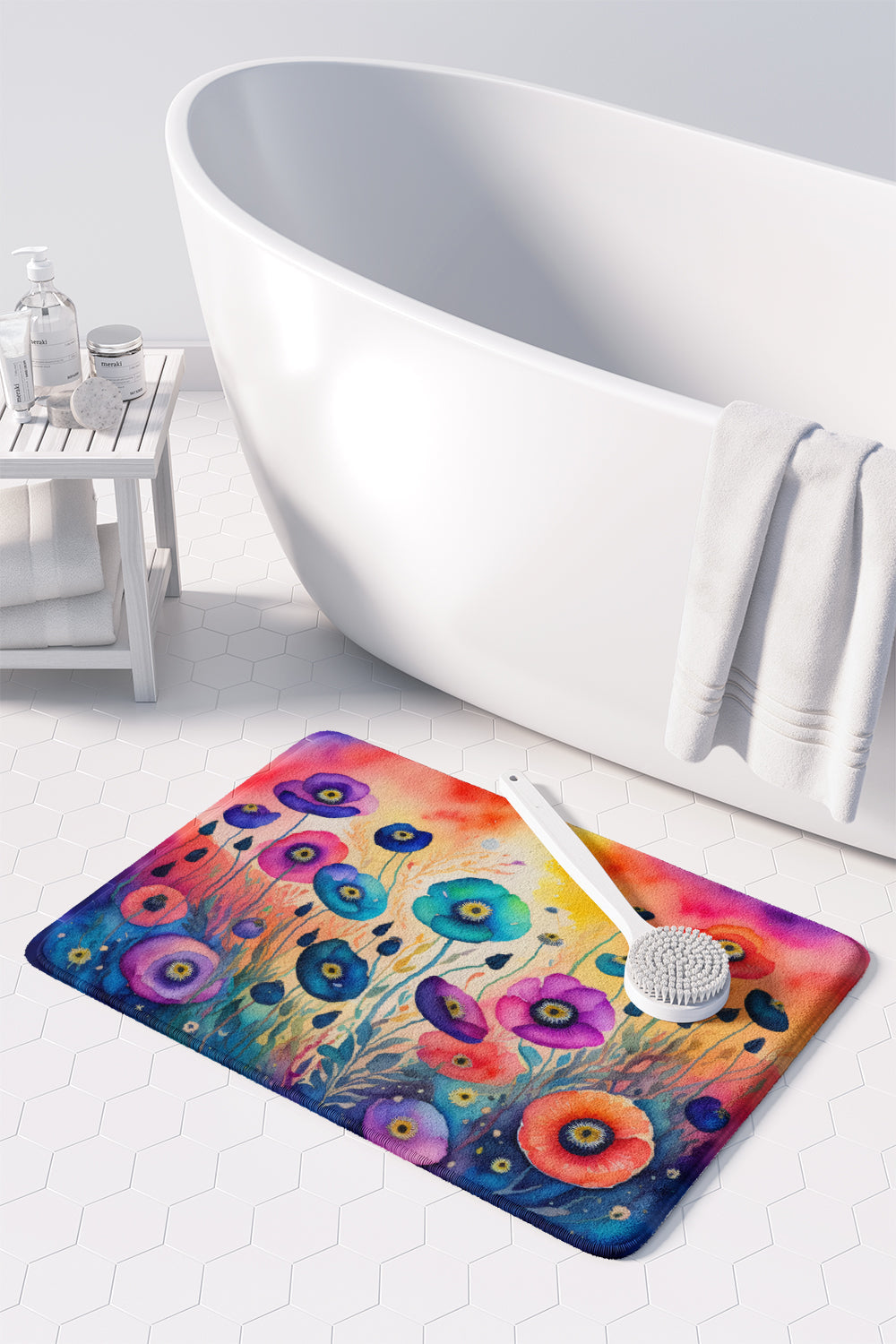 Anemones in Color Memory Foam Kitchen Mat Machine Washable Anti-Fatigue Cushion Comfort Bath or Kitchen Rug