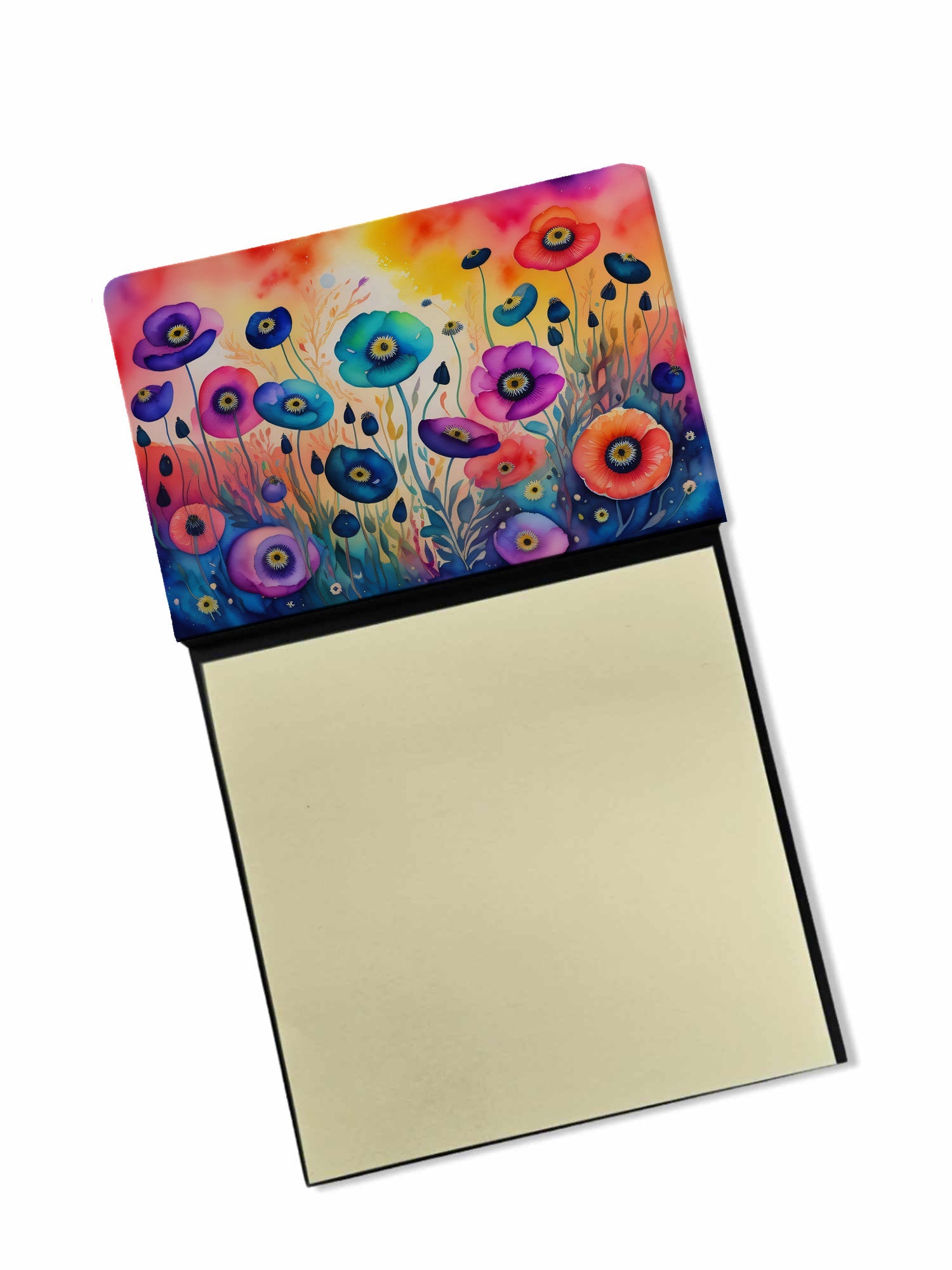 Anemones in Color Watercolor Sticky Note Holder Refillable Dispenser Desk Accessory 3x3 Pad Gift