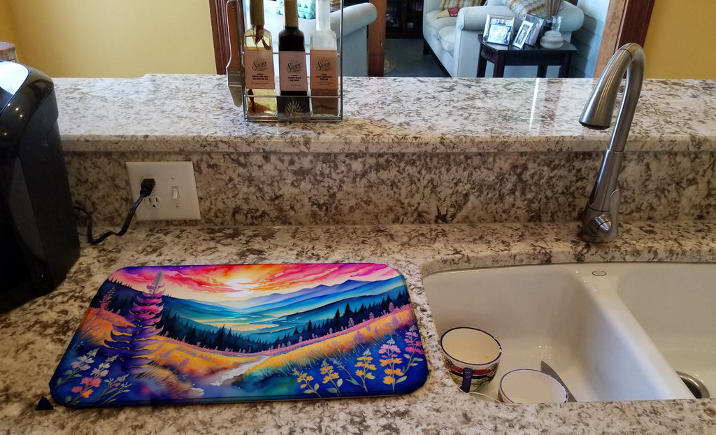Annual Larkspur in Color Dish Drying Mat Absorbent Dish Drying Mat Pad for Kitchen Counter Dish Drainer Mat for Countertop, 14 x 21", Multicolor