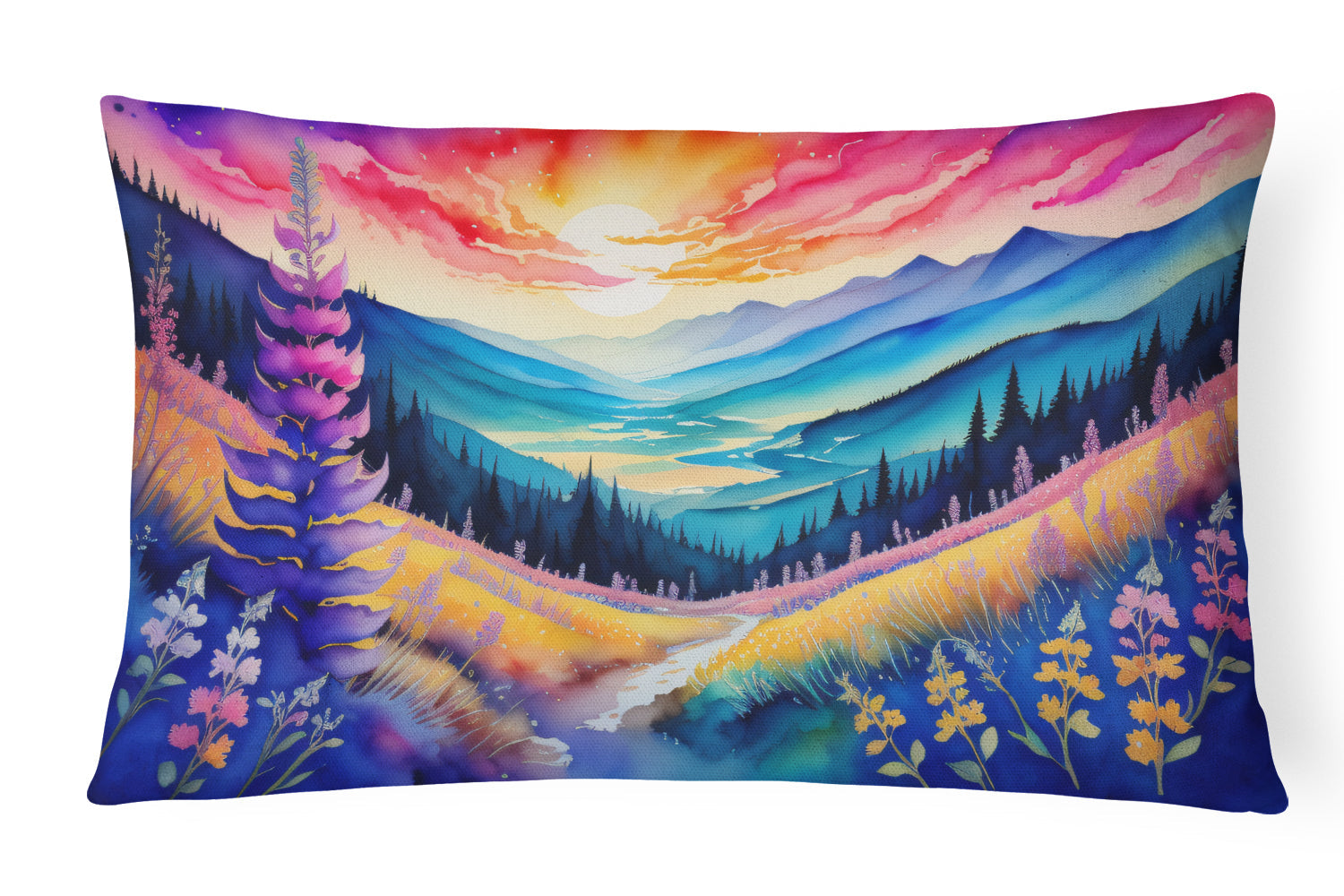 Annual Larkspur in Color Decorative Throw Pillow 12x16 Indoor Outdoor Accent Cushion, Fabric Cover with Insert for Sofa, Bed, Porch & Living Room