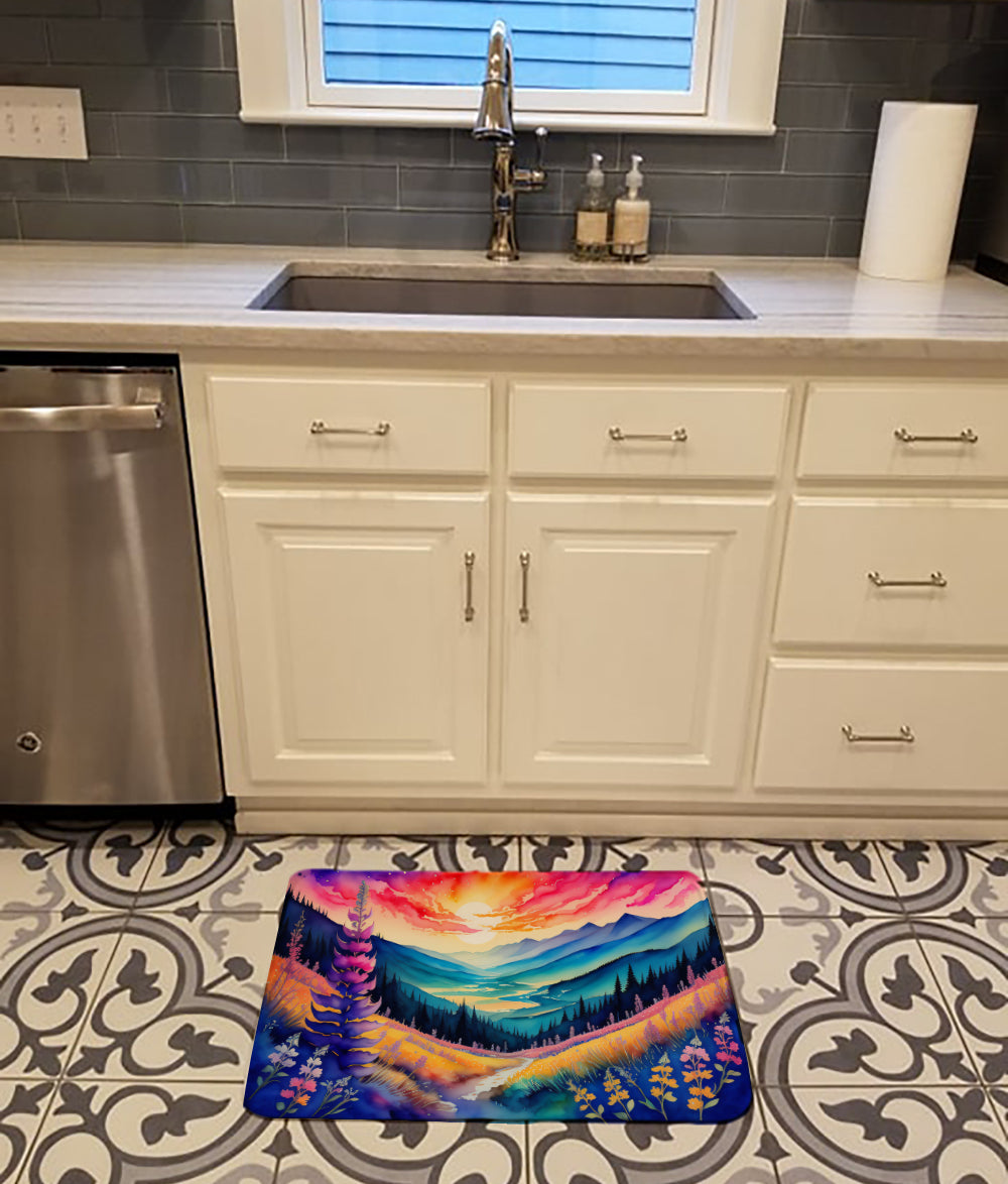 Annual Larkspur in Color Memory Foam Kitchen Mat Machine Washable Anti-Fatigue Cushion Comfort Bath or Kitchen Rug