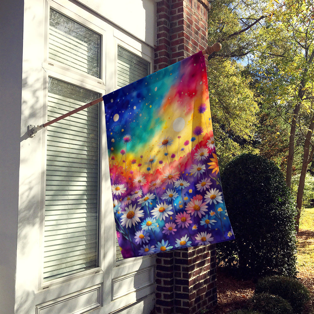 Asters in Color House Flag 28x40 Porch Sleeve Pole Decorative Outside Yard Banner Artwork Wall Hanging, Polyester
