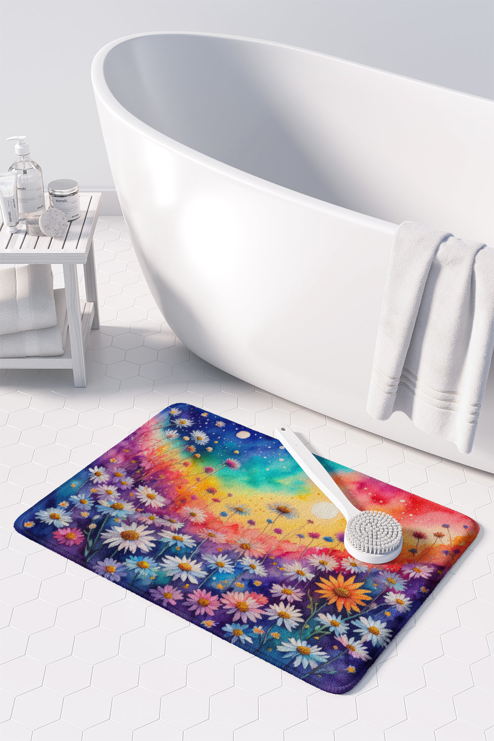 Asters in Color Memory Foam Kitchen Mat Machine Washable Anti-Fatigue Cushion Comfort Bath or Kitchen Rug