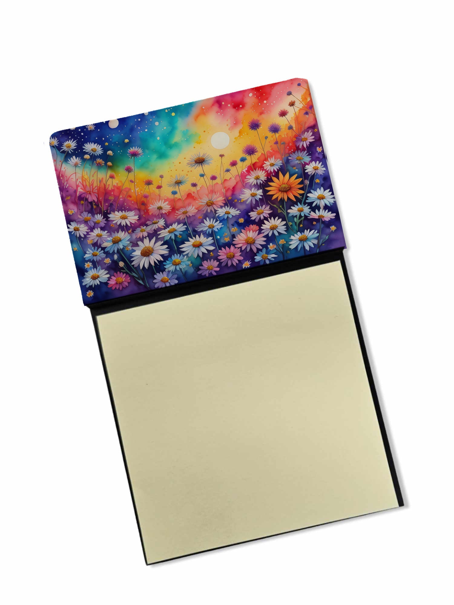 Asters in Color Watercolor Sticky Note Holder Refillable Dispenser Desk Accessory 3x3 Pad Gift