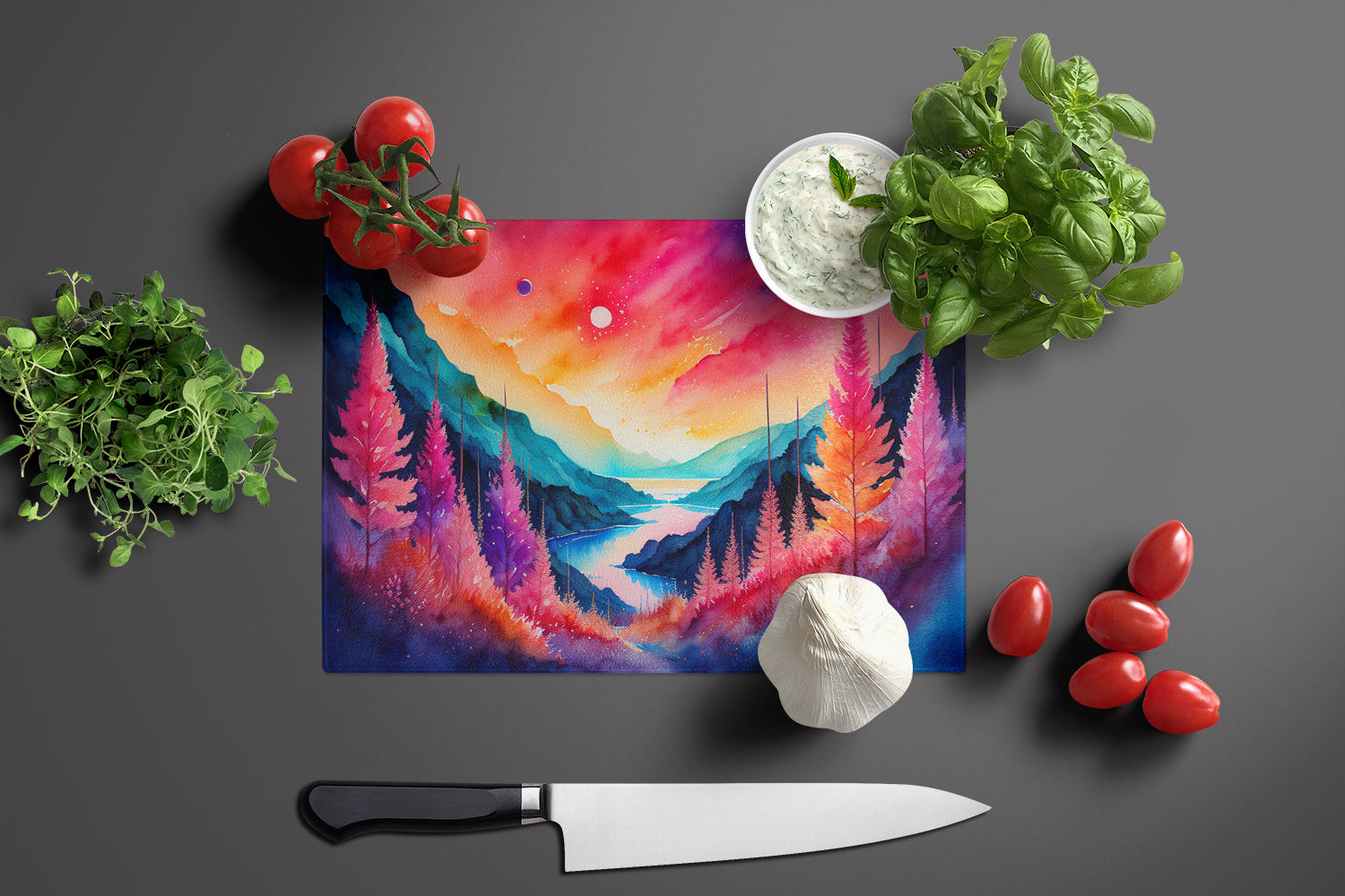 Astilbe in Color Cutting Board Tempered Glass Kitchen Cutting Surface, Heat Resistant Chopping, Non-Slip Feet, Food Prep & Serving