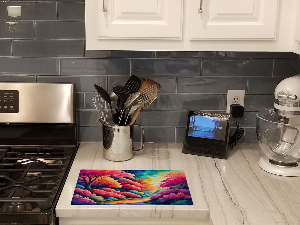 Azaleas in Color Cutting Board Tempered Glass Kitchen Cutting Surface, Heat Resistant Chopping, Non-Slip Feet, Food Prep & Serving