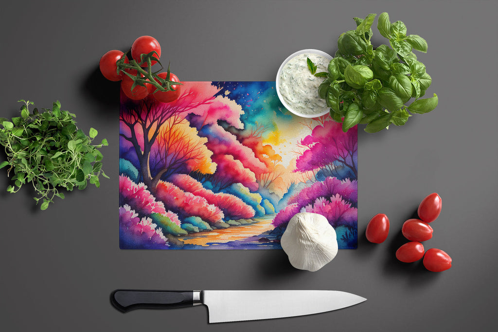 Azaleas in Color Cutting Board Tempered Glass Kitchen Cutting Surface, Heat Resistant Chopping, Non-Slip Feet, Food Prep & Serving