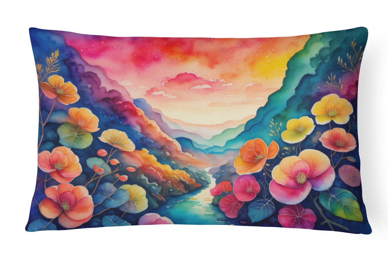 Begonias in Color Decorative Throw Pillow 12x16 Indoor Outdoor Accent Cushion, Fabric Cover with Insert for Sofa, Bed, Porch & Living Room