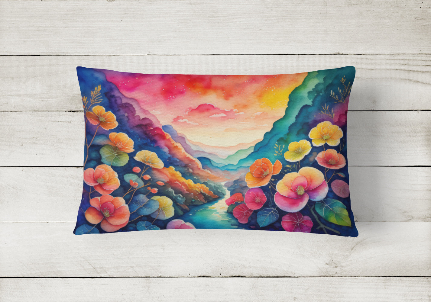 Begonias in Color Decorative Throw Pillow 12x16 Indoor Outdoor Accent Cushion, Fabric Cover with Insert for Sofa, Bed, Porch & Living Room