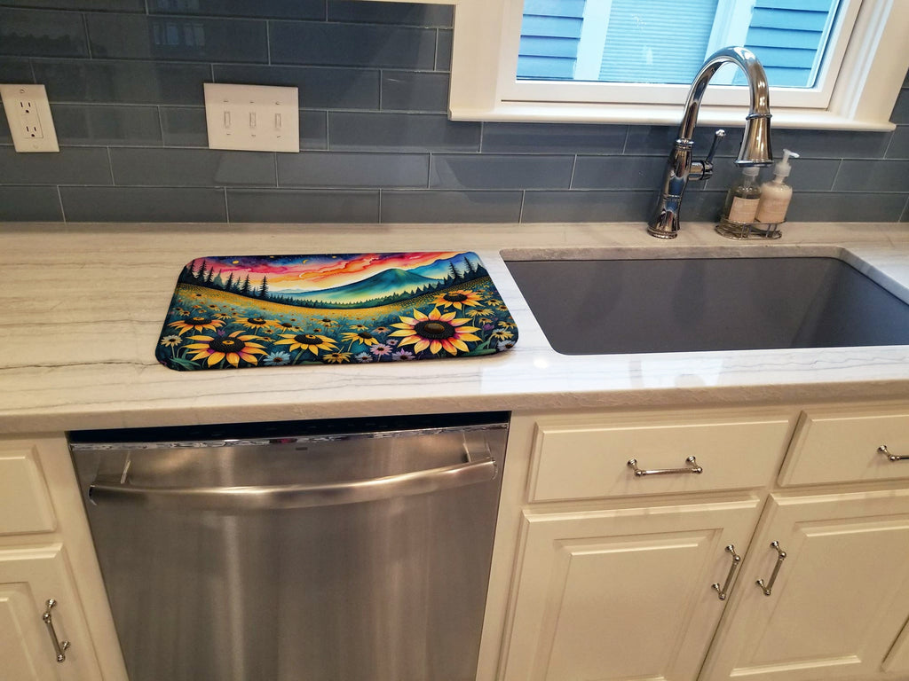 Black-eyed Susans in Color Dish Drying Mat Absorbent Dish Drying Mat Pad for Kitchen Counter Dish Drainer Mat for Countertop, 14 x 21", Multicolor