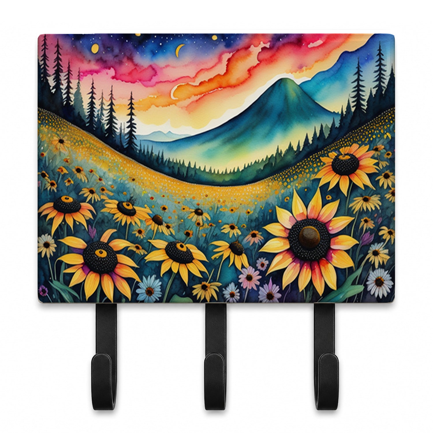 Black-eyed Susans in Color Leash or Key Holder Wall Hooks, Coat Rack Wall Mount, for Hanging Keys, Towels, Aprons, Leashes