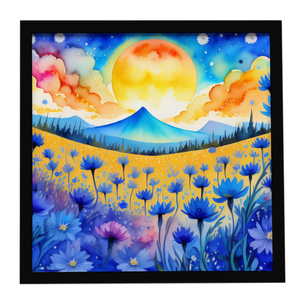 Blue Cornflowers in Color Framed Metal Print Bathroom, Kitchen, Office, Home Decor Wall Art Ready to Hang, Square, 8X8